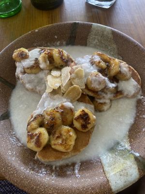 Banana protein pancakes!!   at Deva in Kampot