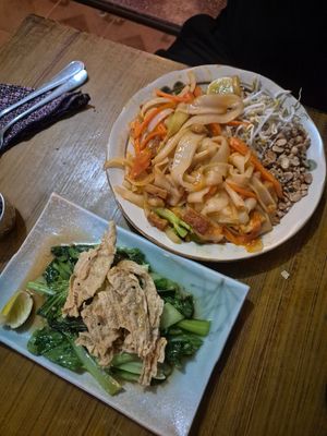 Greens and Khmer Pad-Thai at Deva in Kampot