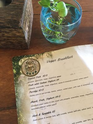 Vegan breakfast menu at Deva in Kampot
