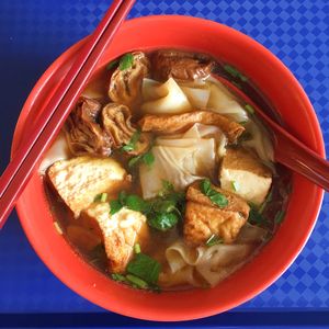 Kway chap - wide, flat noodles & tofu in soy-based broth at Jian Kang 健康素食 in Central Singapore