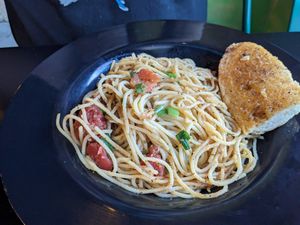 Spaghetti garlic and herb (vegan) at Rasta Pasta in Colorado Springs