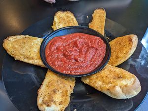 Garlic bread w/ marinara (vegan) at Rasta Pasta in Colorado Springs