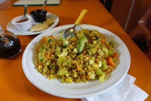 fried rice with veggies and tofu at Delicias Naturales in San Cristobal De Las Casas