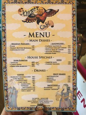 Menu at The Kismet Cafe in Makati