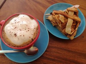 Cappuccino (140) and apple tart (120) at The Kismet Cafe in Makati