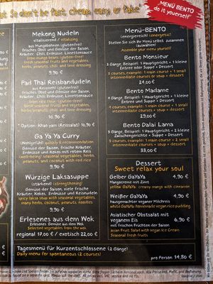 Menu at Gayaya in Berlin