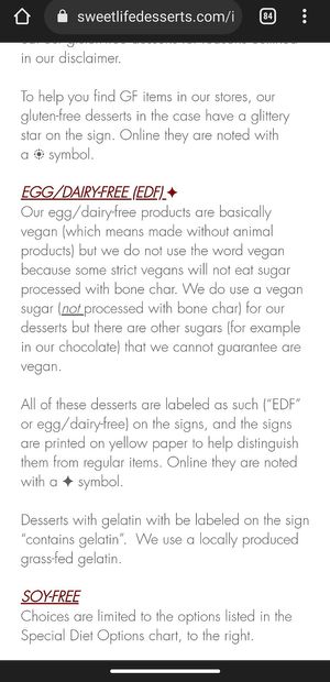 I asked what was vegan, and they pointed out and described what was “egg and dairy free” - I later learned this was a deceptive practice due to their use of bone char at Sweet Life Patisserie - Monroe St in Eugene