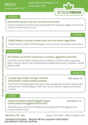 Menu at The Spoiled Vegan in Monroe