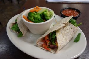 Vegan wrap + steamed veggies at Jason's Deli in Baton Rouge