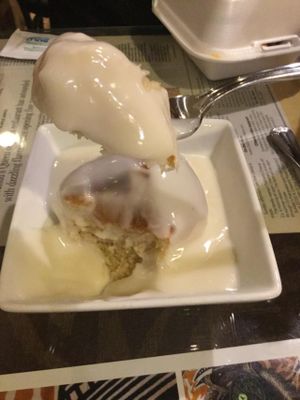 Vegan dessert option: sweet bun with coconut cream at Queen of Sheba in Spokane