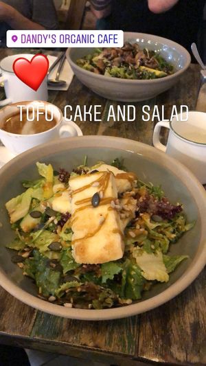 Lunch Set: Daily Soup was Organic Pumpkin, Mixed Greens Salad & Tofu Cake, and a Dandy Blend Coffee (favorite coffee) at Dandy's Organic Cafe in Hong Kong Island
