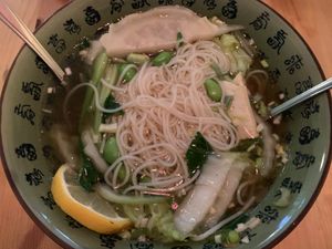 Noodle soup (full of flavour 😍) at Loving Hut in Amsterdam