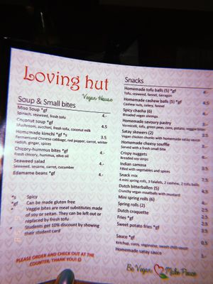 Menu 1 at Loving Hut in Amsterdam