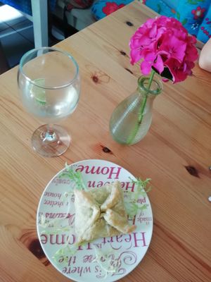 Spinach-potatoes pastry  at Loving Hut in Amsterdam