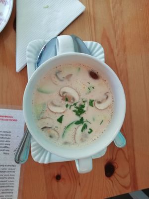 Coconut soup at Loving Hut in Amsterdam