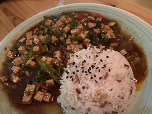 Green pepper Tofu at Loving Hut in Amsterdam