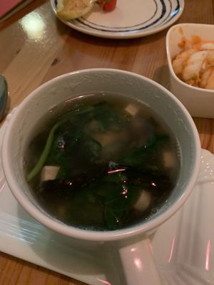 Miso soup at Loving Hut in Amsterdam