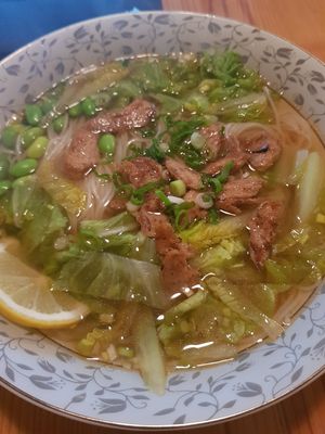 Noodle soup at Loving Hut in Amsterdam