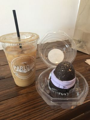 Easter cupcake and vanilla iced coffee at Parlour Vegan Bakery in Plantation