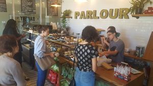 Paying  at Parlour Vegan Bakery in Plantation