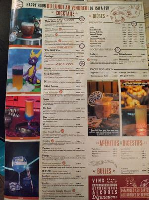 Menu as of September 2024 at Le Dernier Bar avant la Fin du Monde in Paris