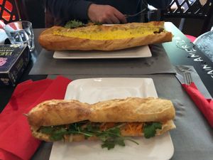 The vegan Banh Zuul and vegan hot dog at Le Dernier Bar avant la Fin du Monde in Paris