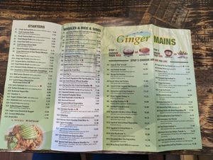 Menu at Ginger House in Brooklyn