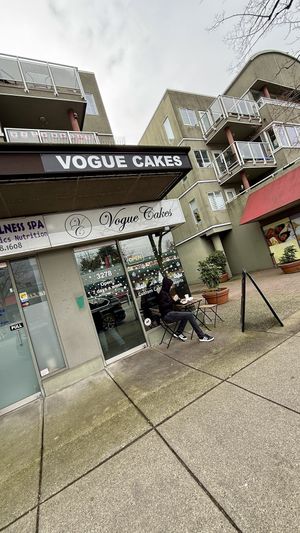 Sidewalk seating only  at Vogue Cakes in Vancouver