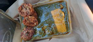 Pakora with tofu and mushroom in a sauce at Green Mushroom in Newtown