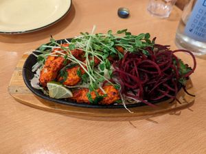 The cool prawns again. Before we started eating them. at Green Mushroom in Newtown