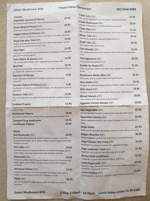 Menu November 2023 at Green Mushroom in Newtown