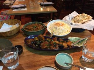 Eggplant and potato curry, “lamb” curry at Green Mushroom in Newtown
