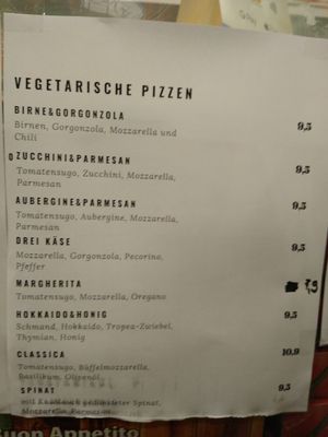 Vegetarian menu at Unter Freunden in Heidelberg