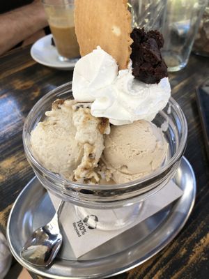 walnut-caramel and hazelnut homemade icecream with cream. Delish!!!  at Cafe Rost in Mannheim