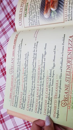 Vegan pasta menu at La Malga Ristorante Pizzeria Vinoteca in Berlin