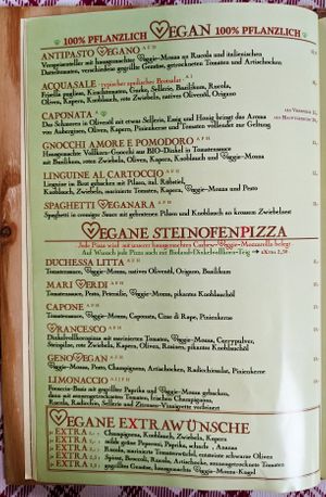 Menu page at La Malga Ristorante Pizzeria Vionteca at La Malga Ristorante Pizzeria Vinoteca in Berlin