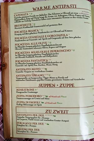 Menu page at La Malga Ristorante Pizzeria Vionteca at La Malga Ristorante Pizzeria Vinoteca in Berlin