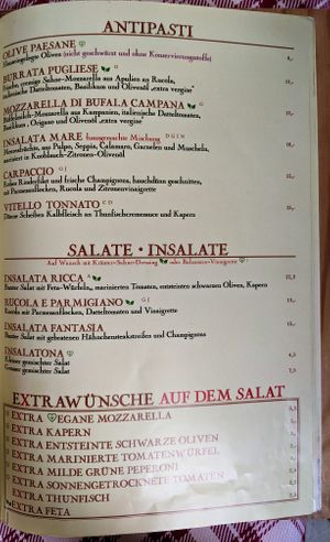 Menu page at La Malga Ristorante Pizzeria Vionteca at La Malga Ristorante Pizzeria Vinoteca in Berlin