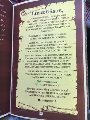 the menu  at La Malga Ristorante Pizzeria Vinoteca in Berlin