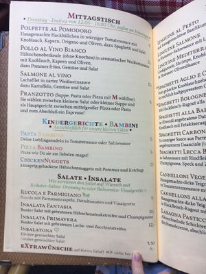 the menu  at La Malga Ristorante Pizzeria Vinoteca in Berlin