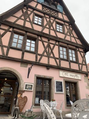 Adorable restaurant front  at Cafe Einzigartig in Rothenburg Ob Der Tauber