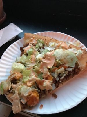 Fat Mac slice. Like a veganized Big Mac in pizza form. at Apiecalypse Now Pizza and Snack Bar in Toronto