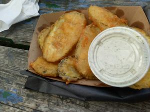 Fried pickles at Apiecalypse Now Pizza and Snack Bar in Toronto
