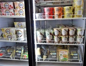 Vegan yoghurts and cheese at Mama Terra in Kamnik