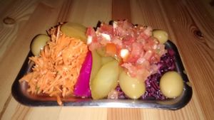 Free salad at entrance at FLFL - Skånegatan in Stockholm