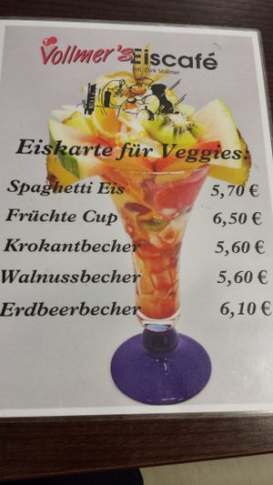 Speisekarte at Vollmer's Eiscafe in Duisburg