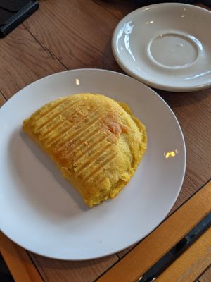 Savory pastry stuffed with mock beef at Cafe Tuyo in Montreal