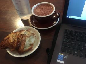 Croissant et chocolat chaud at Cafe Tuyo in Montreal