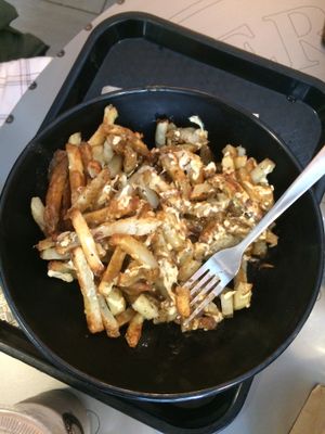 vegan Poutine (great flavor but slightly soggy)  at Copper Branch - Rene Levesque in Montreal