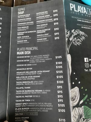 Menu at Playa Detox in Puerto Vallarta